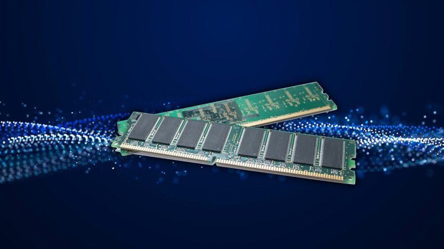 DIMM RAM modules overlayed on an abstract technology background.